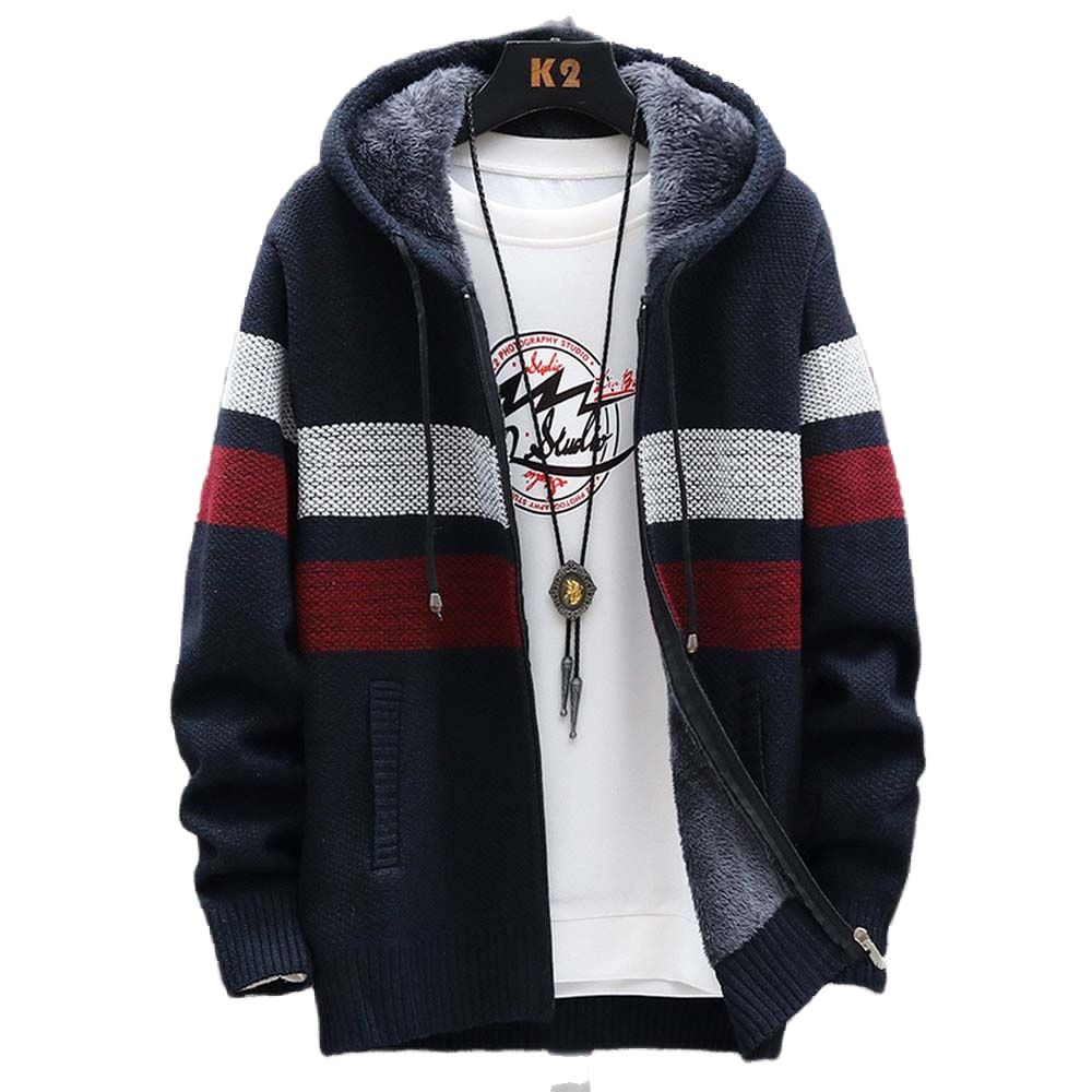 Men's Striped Sweater Coat Thi - Fleece Hoodie Lined recension och pris